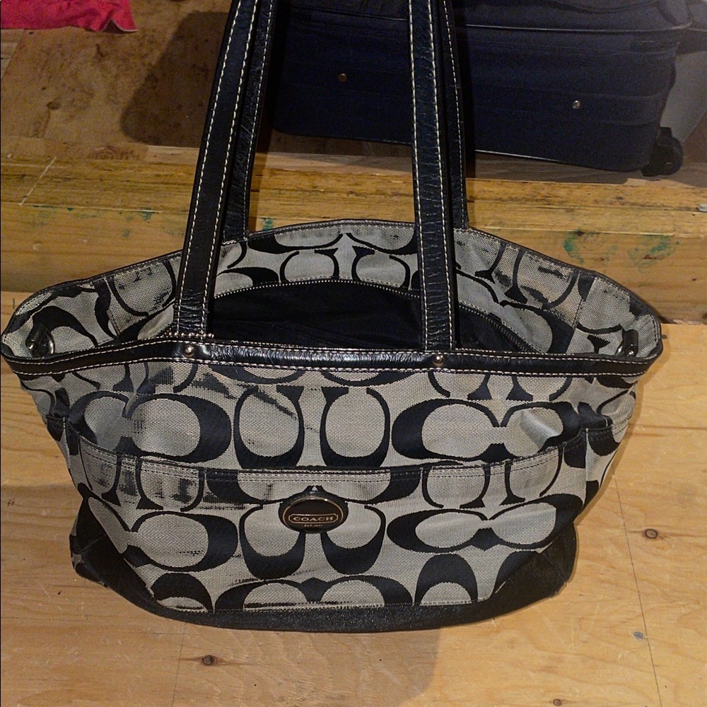 Coach Black and Cream Signature Tote